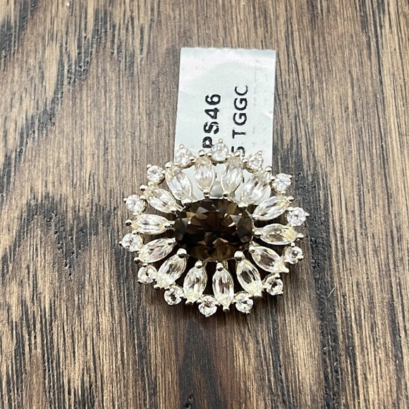 SMOKEY QUARTZ PENDANT WITH WHITE TOPAZ IN STERLING SILVER 5.62CTS 925 - Picture 3 of 10